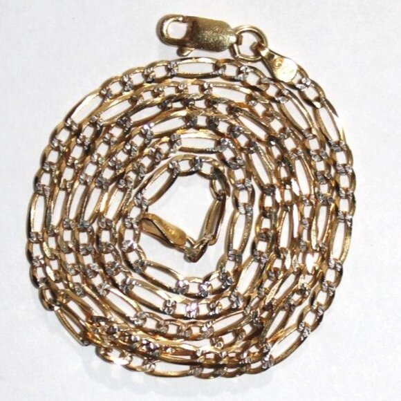 Sterling Silver Gold Tone Figaro Chain Necklace - Picture 1 of 5